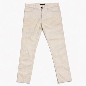 Theory Mens 32 Slim Fit Corduroy Pants Cream Cotton Linen Blend Button Fly